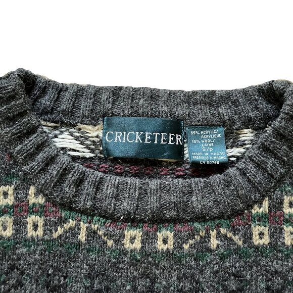 Cricketeer Fair Isle Pullover Sweater Grey Multi Acrylic Vintage 90s Oversized - Picture 6 of 7